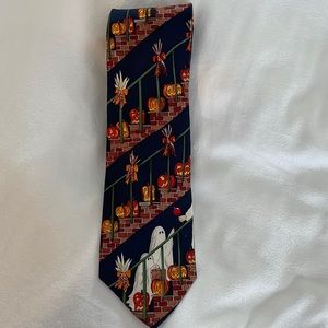 ALYNN 100% Silk Navy Blue Tie w Whimsical Halloween Design